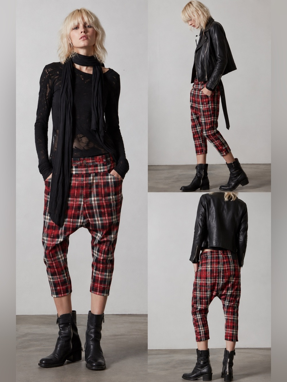 R13 Red Plaid Harem Drop Crotch Pants NWT Size 24 Barneys $345